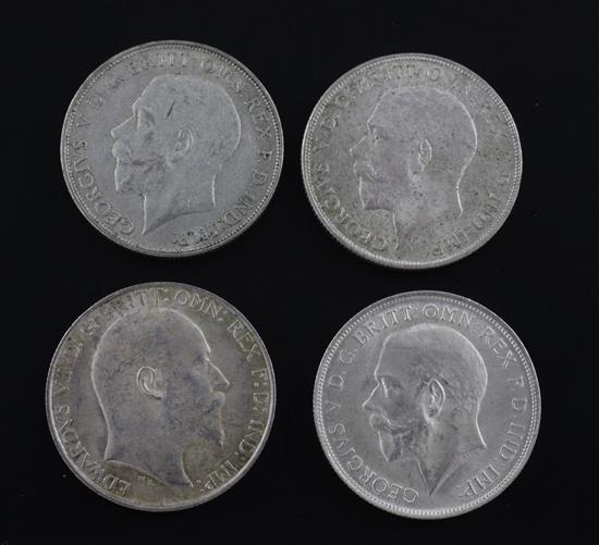 Four British florins - Edward VII to George V,